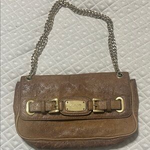 Michael Kors Tan Leather Shoulder Bag with Gold Chain